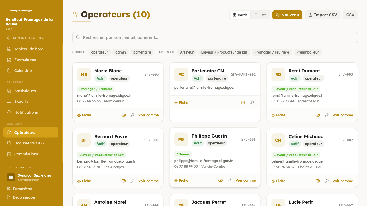 Liste des opérateurs : éleveurs, fromageries, affineurs
